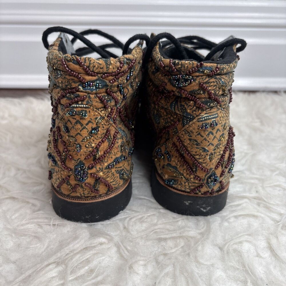 Women’s Beaded Paisley Textile Lace Up Shoes Boho Embroidered Indonesia Fits 8 - Picture 3 of 16